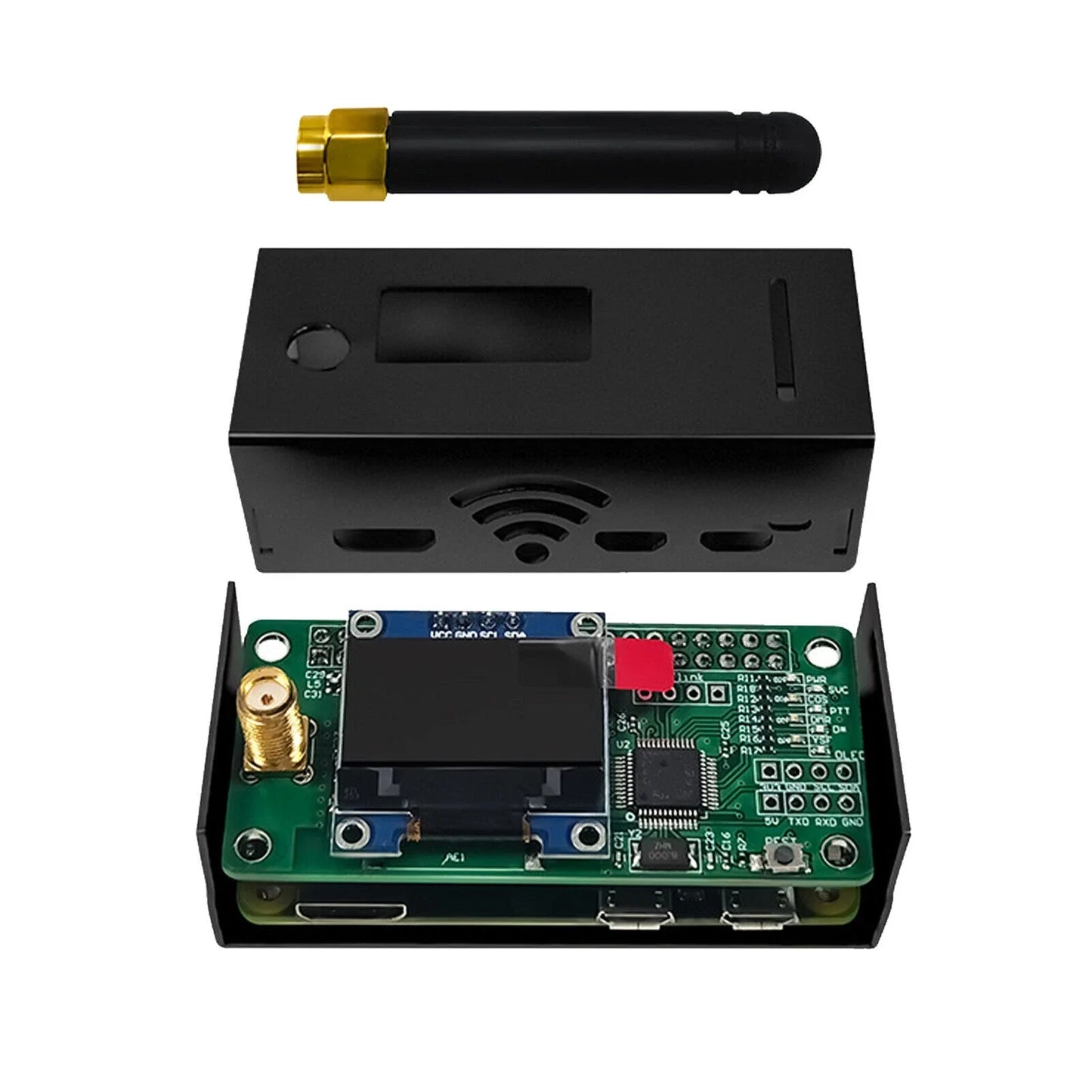 Assembled MMDVM Hotspot — P25 DMR YSF NXDN Support with Raspberry Pi Zero W, OLED, Antenna, 16GB Card & Case