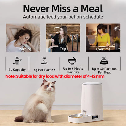 ROJECO 4L Automatic Pet Feeder - Button Version, Smart Control Auto Cat & Dog Food Dispenser, Ideal for Dry Food, Accessories Included