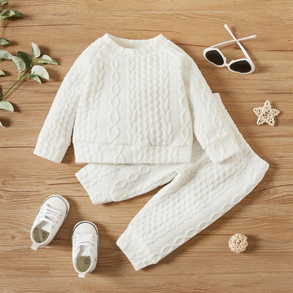 7 Colors Newborn Baby Clothes Set - Solid Long Sleeve Top & Pants, 2PCS Leisure Sport Outfit for Autumn & Winter