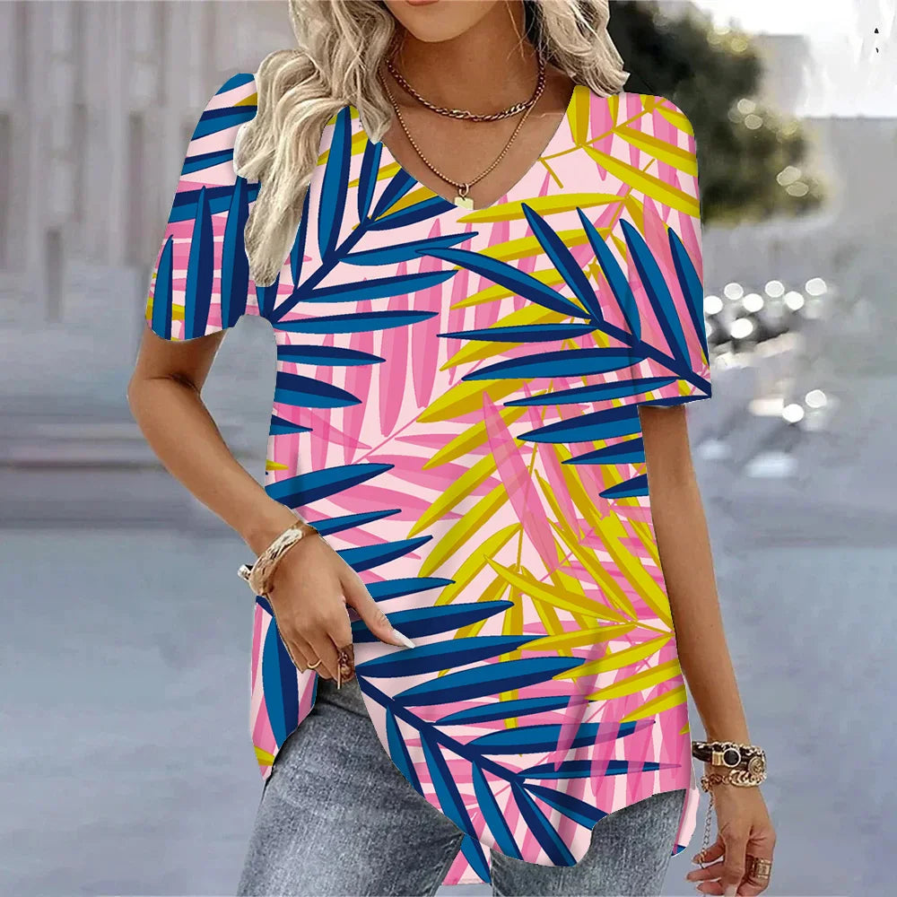 3D Floral Print T-Shirt - Women's Harajuku Casual Loose Fit Summer Crewneck Top