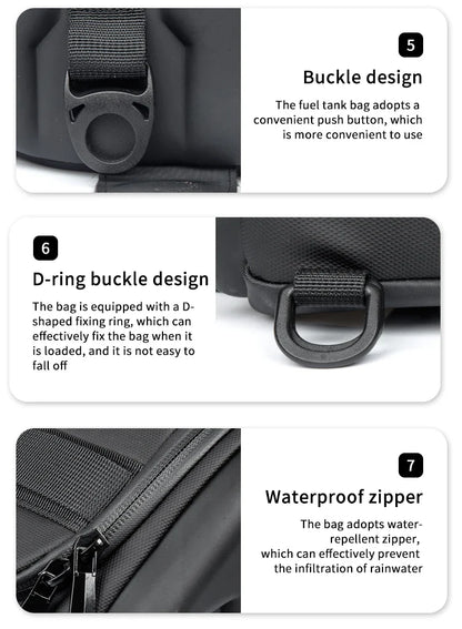Waterproof Motorcycle Seat Back Bag – Large Capacity Hard Tail Box Luggage for Racing & Riding, Black Fuel Tank Motorbike Storage