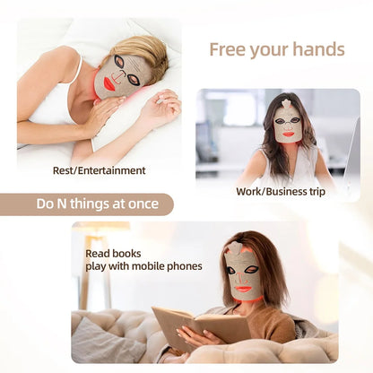 7-Color Photon Silicone LED Face Mask — 3D Facial Beauty Device with Red Light Therapy for Skin Repair & Brightening, Wireless Use