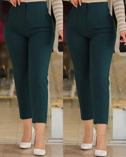 Elegant High Waist Cropped Work Pants for Women – Slim Fit Black Office Trousers for Daily & Formal Wear
