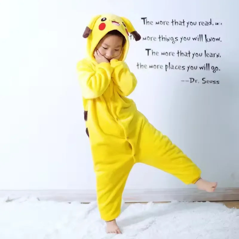 Pokémon Pikachu Flannel Onesie Hoodie Pajamas for Kids & Adults - Soft Warm Autumn/Winter Cosplay Sleepwear Parent-Child Homewear Set