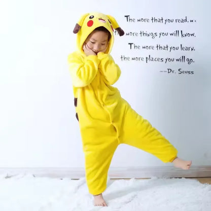 Pokémon Pikachu Flannel Onesie Hoodie Pajamas for Kids & Adults - Soft Warm Autumn/Winter Cosplay Sleepwear Parent-Child Homewear Set
