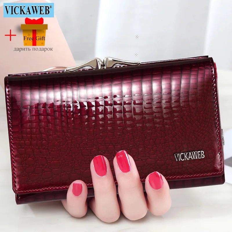 Women’s Genuine Leather Short Wallet – Fashion Alligator Hasp & Zipper Coin Purse AE2155