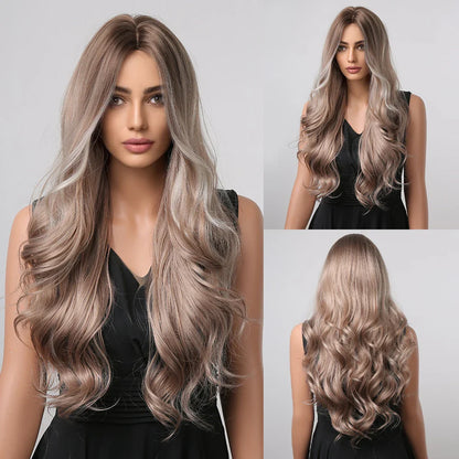 ALAN EATON Black Long Wavy Synthetic Wig – Natural Afro Hair, Middle Part, Heat-Resistant Fiber for Daily Use