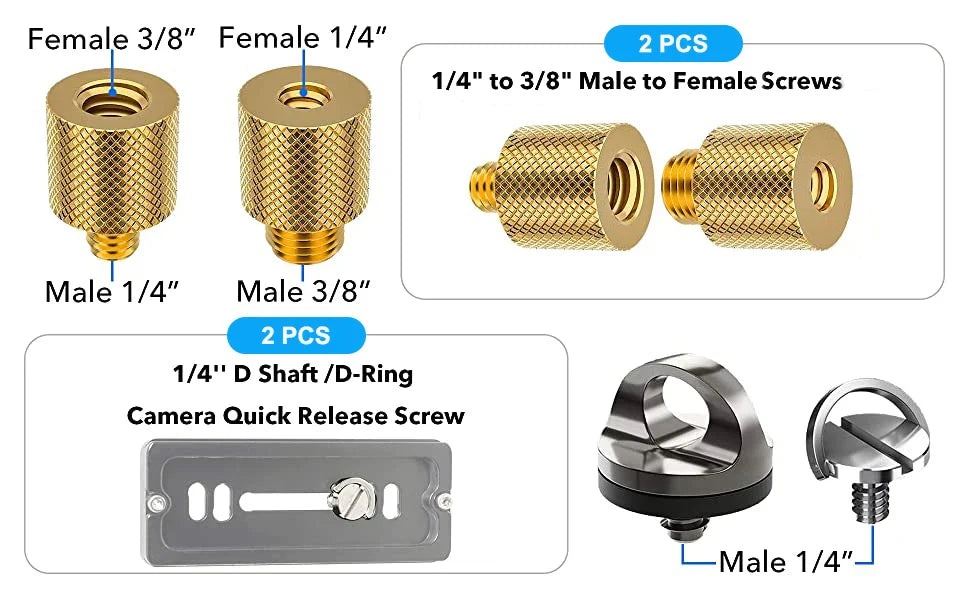 26PCS Camera Screw Mount Set – 1/4" & 3/8" Threaded Converter Adapters with Flash Shoe Mount