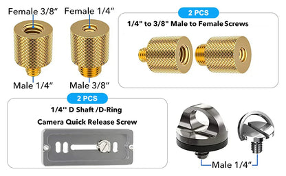 26PCS Camera Screw Mount Set – 1/4" & 3/8" Threaded Converter Adapters with Flash Shoe Mount