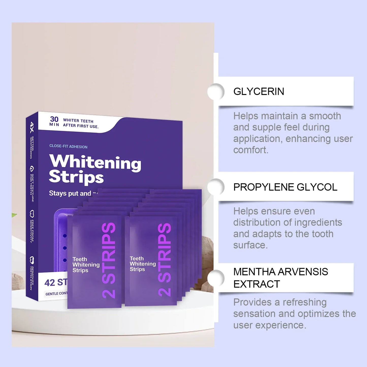Purple Teeth Whitening Strips - Advanced Whitening Gel for Yellow Teeth Stain Removal & Bright Smile Care