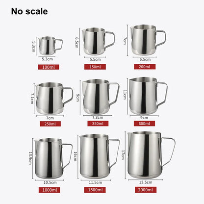 Stainless Steel Milk Frothing Pitcher Jug – 100ML–2000ML Espresso Barista Latte & Cappuccino Cream Foam Maker Cup