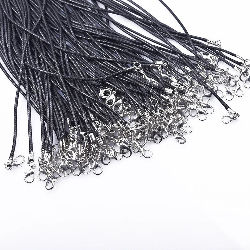 Black Leather Rope Chain Necklace – 50/55/60cm DIY Wax Alloy Chains with Lobster Clasp, 10/20/30pcs for Men & Women