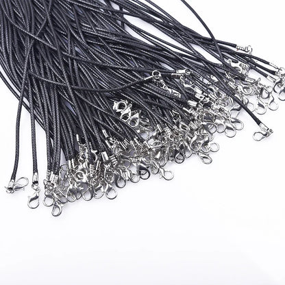 Black Leather Rope Chain Necklace – 50/55/60cm DIY Wax Alloy Chains with Lobster Clasp, 10/20/30pcs for Men & Women