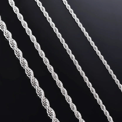 925 Sterling Silver Rope Chain Necklace & Bracelet — 2mm/3mm/4mm Width for Men & Women, Fashion Jewelry