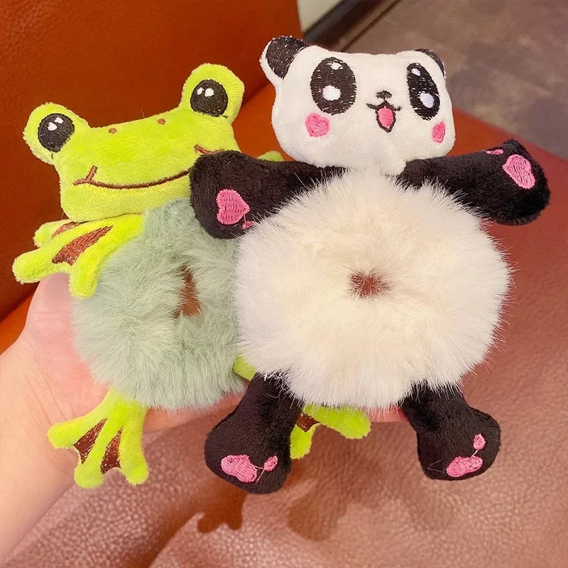 Korean Style Cute Cartoon Bear Plush Hair Tie – Gentle on Hair, Children’s Hair Circle with Marble Detail
