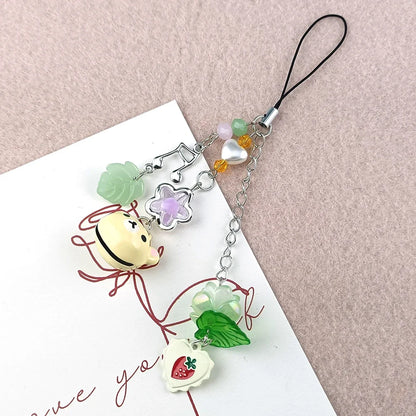 Cute Bell Bear Phone Charm - Y2K Handmade Strawberry Beaded Keychain & Matching Couple Gift Accessory
