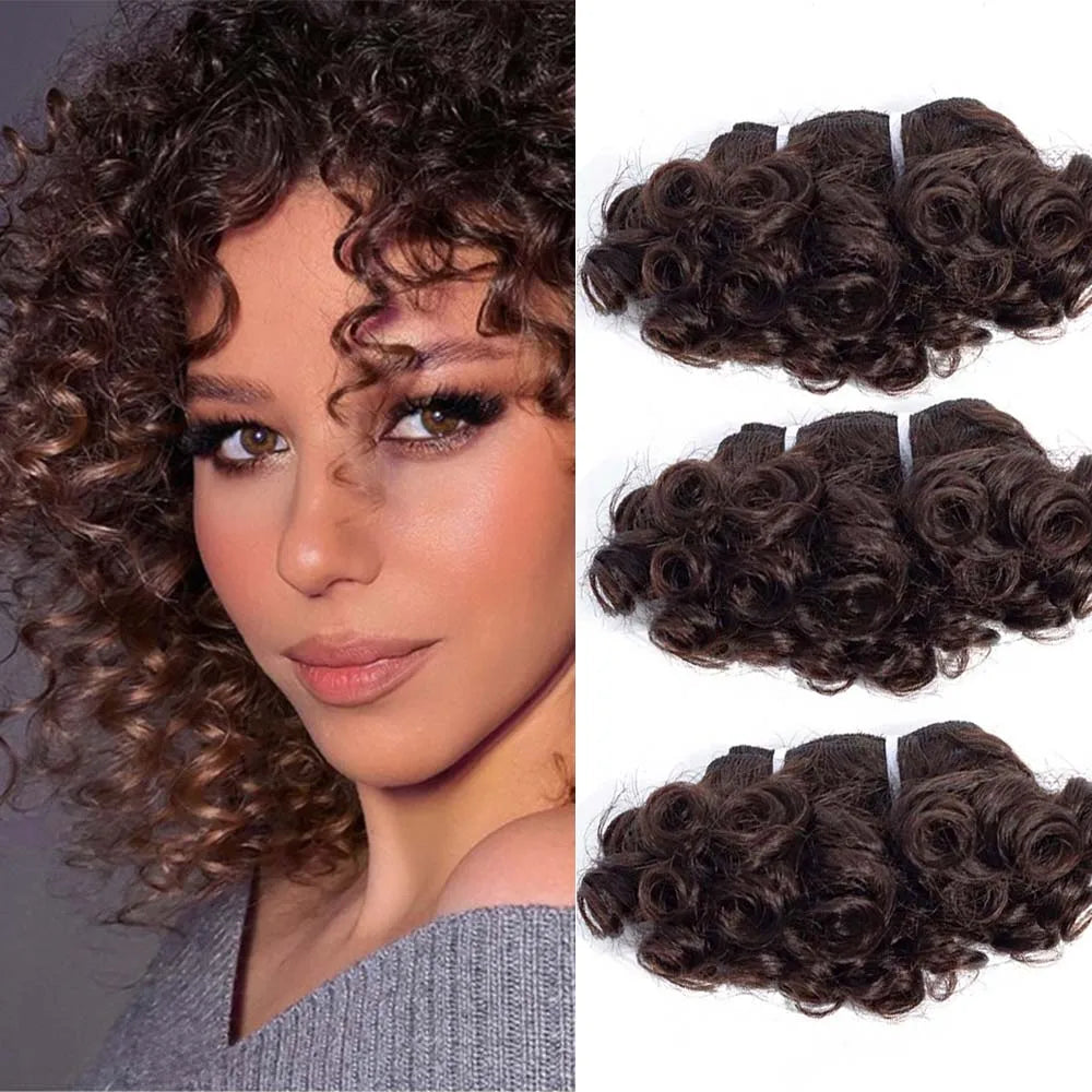 Code Calla Bouncy Curly Hair Bundles – Double Draw 6-inch Short Cut Remy Human Hair Extensions in Natural Black & Brown