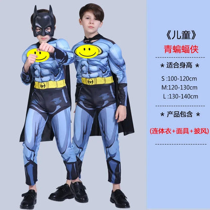 Kids Boys Muscle Superhero Costume — Movie Character Cosplay with Mask & Cloak for Halloween Party