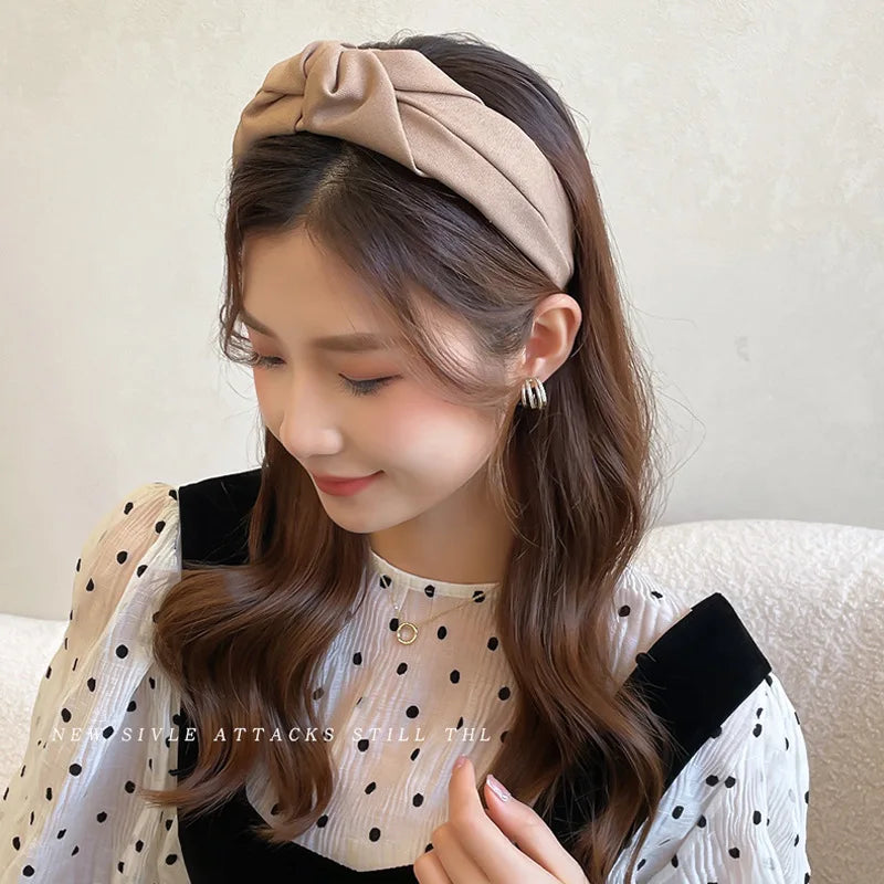 New Fashion Knotted Headbands for Women – Solid Color Cloth Hair Bands, Wide Soft Hair Hoop, Hair Accessories for Girls