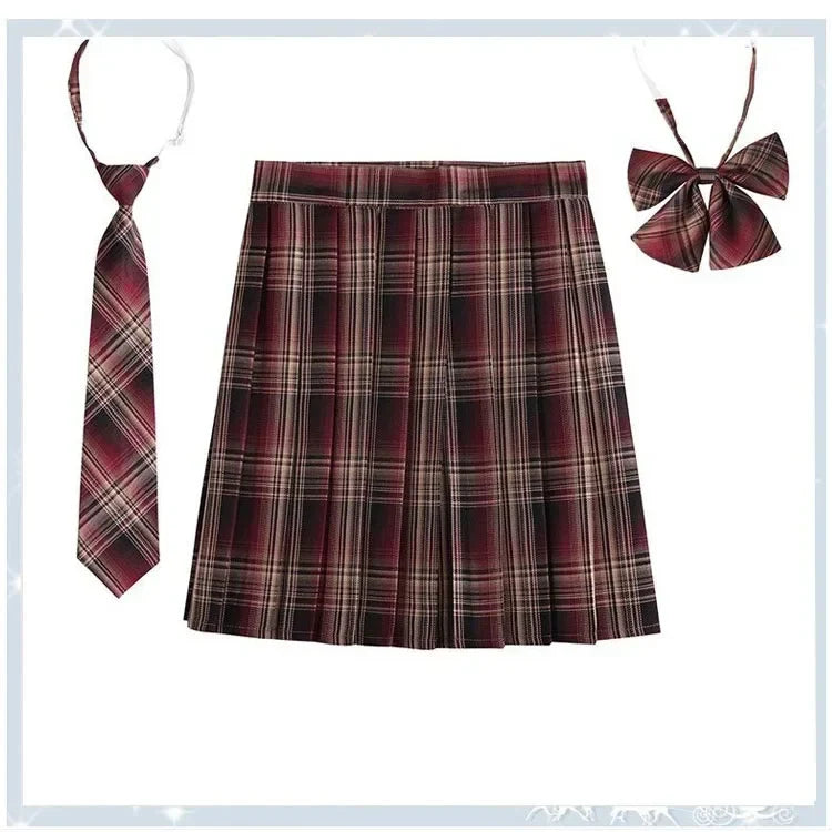 Women’s Plaid Pleated Skirt with Bowtie – XS-5XL Harajuku Preppy Mini Japanese School Uniform, Summer Kawaii Jupe