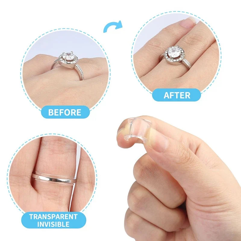 8-Size Silicone Invisible Ring Size Adjuster – Clear Jewelry Tightener & Reducer for Loose Rings Fit Correction Tool