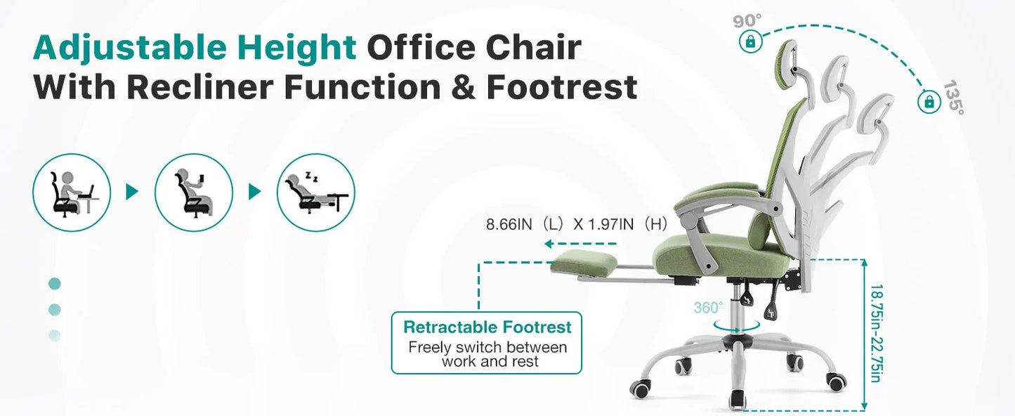 Ergonomic Reclining High Back Mesh Chair - Rocking Gaming & Computer Desk Chair with Lumbar Support Pillow and Swivel Rolling Base