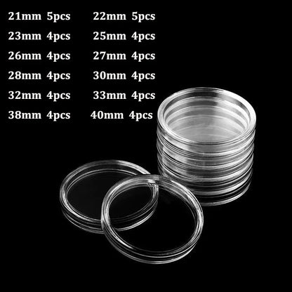 Coin Capsules Storage Box - Clear Plastic Holders for 21/23/25/30/32/38/40/45mm Coins
