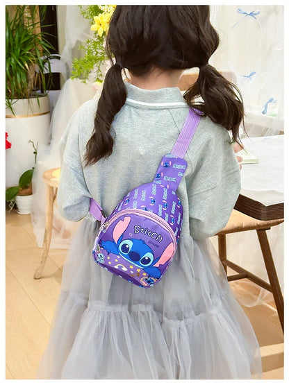 Disney Cartoon Stitch Kids Chest Bag – Cute Crossbody Waist Pouch with Zipper, Coin Purse & Gift for Children