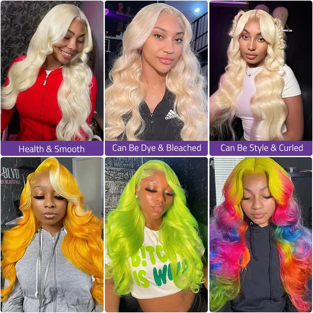 613 Blonde Body Wave Human Hair Lace Frontal Wig 220% Density – HD Transparent 13x4/13x6 Pre-Plucked Brazilian Lace Front Wig for Women