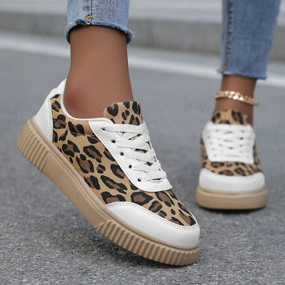 Women’s 2025 Leopard Print Sneakers – Retro Casual Shallow Mouth Chunky Shoes, Comfortable Versatile Spring Footwear