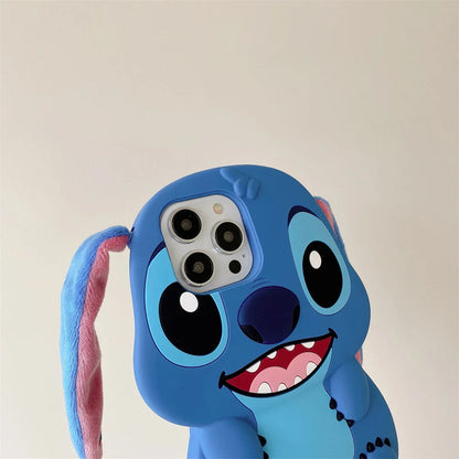 3D Cartoon Stitch Keychain Plush Phone Case with Ear Cover – Compatible with Samsung Galaxy S23/S24/S25 Ultra & A14-A34 Series