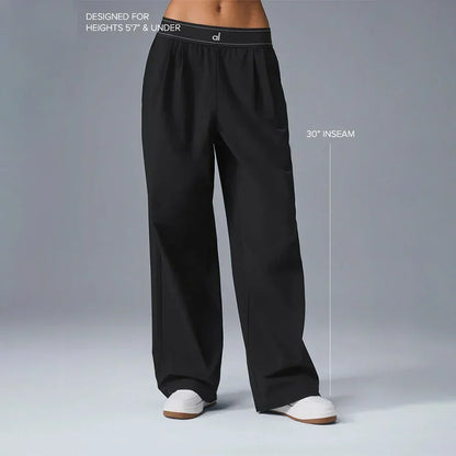 Women’s Summer High Waist Trousers & Cotton O-Neck Yoga Tank Top Set – Casual Loose Wide Leg Gym Sportswear