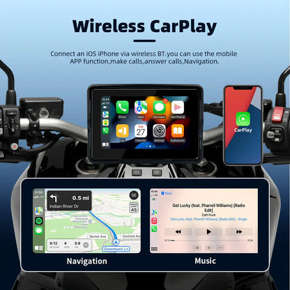EKIY 5" Portable Motorcycle GPS Navigation Display – Digital Dashboard with Wireless CarPlay & Android Auto
