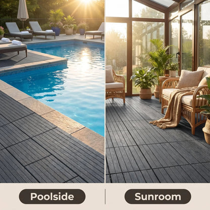 44-Piece Interlocking Patio Deck Tiles - 12x12in Weatherproof Wood-Look Snap-Lock Flooring for Balcony, Garden & Pool