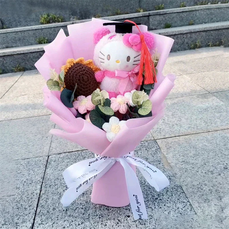 Sanrio Plush Sunflower Bouquet — Hello Kitty, Kuromi, My Melody & Cinnamoroll Gift
