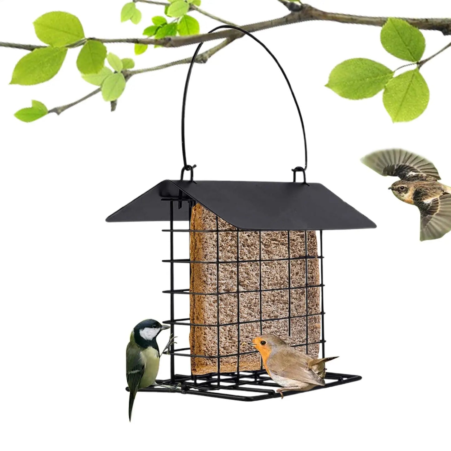 Outdoor Hanging Bird Feeder - Weatherproof Roof Bird Feeding Tray & Suet Feeding Station for All Bird Breeds