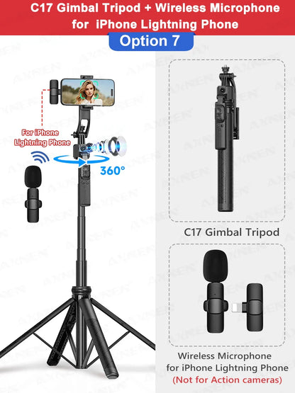 C17 AI Smart Gimbal Tripod – Foldable 360° Selfie Stick with Auto Face Tracking Quadruped Mobile Phone Holder