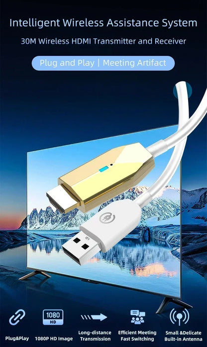 30M Wireless HDMI Video Transmitter & Receiver – Screen Mirror Adapter for Camera, PC to TV