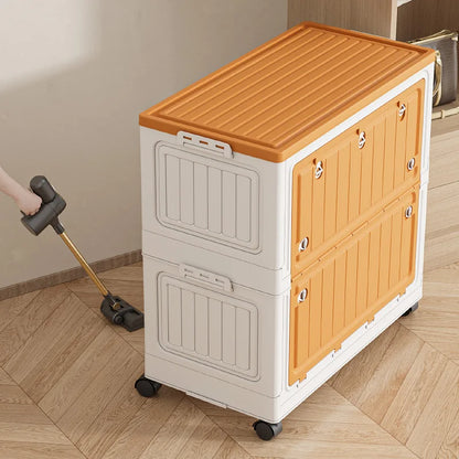 Large Capacity Foldable Storage Bin - Transparent Mobile Organizer with Wheels for Clothes & Toys