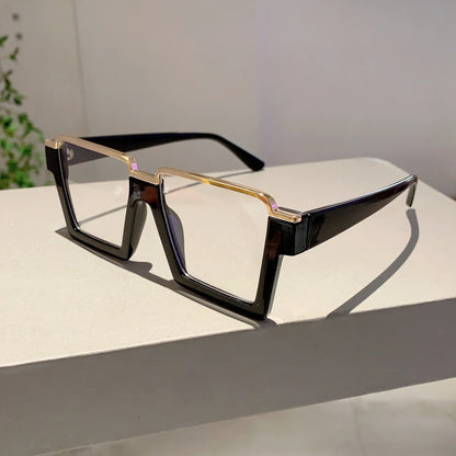 KAMMPT Oversized Square Glasses for Women – Stylish Semi-Metal Frame Eyeglasses, Vintage Design Blue Light Blocking Fashion Eyewear
