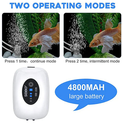 4800mAh USB Aquarium Air Pump - Portable & Ultra Silent Fish Tank Compressor for Indoor/Outdoor Use