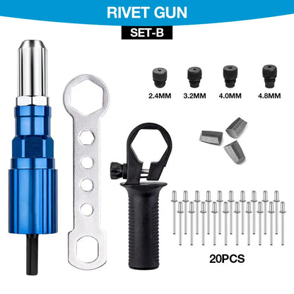 Electric Rivet Gun Kit – Portable 2.4mm-4.8mm Rivet Nut Tool with Drill Adapter, Wireless & Plug-in Home Riveting Set