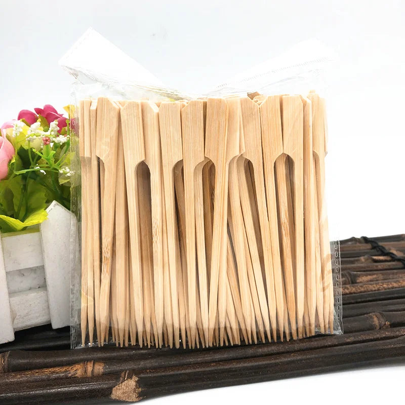 100Pcs Disposable Bamboo Skewers - Natural BBQ Tools, Barbecue Bamboo Sticks for Kabob, Fruit, Cocktail Parties, Camping BBQ Accessories