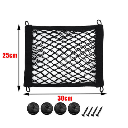 Car Storage Net Bag Organizer with Screws – Elastic Mesh Cargo Pocket Holder for Auto, Rear Trunk & Boat Storage