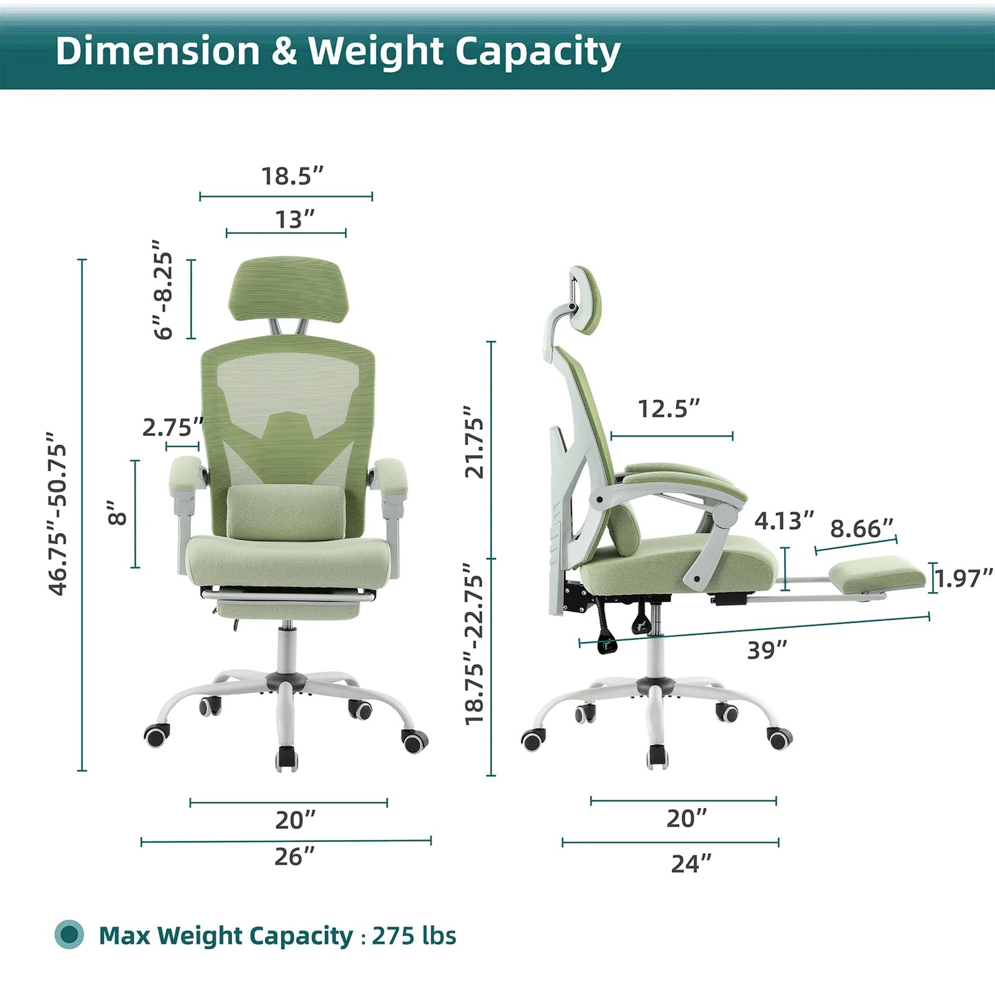 Ergonomic Reclining High Back Mesh Chair - Rocking Gaming & Computer Desk Chair with Lumbar Support Pillow and Swivel Rolling Base