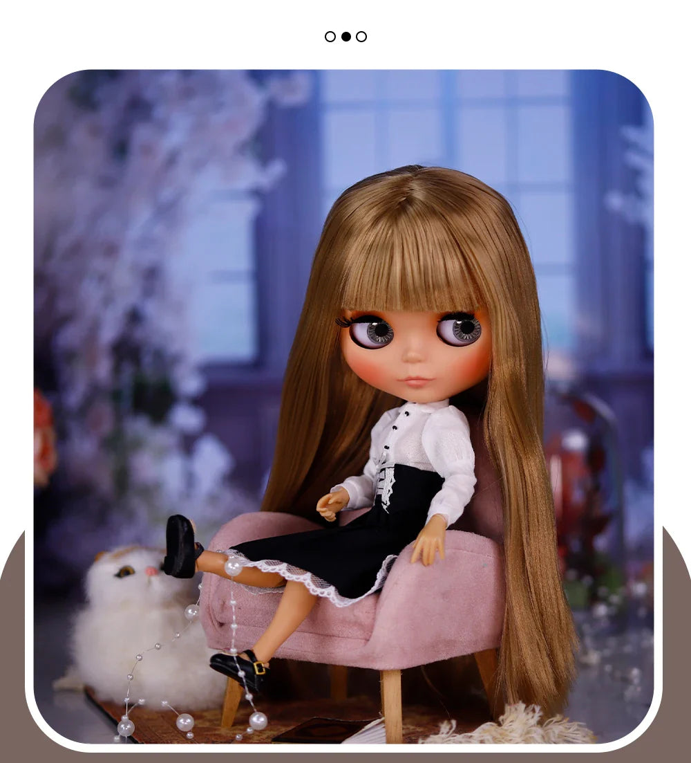 ICY DBS Blythe Doll – Tan Skin Matte Face with Eyebrows, 1/6 BJD Joint Body, Anime Christmas Gift