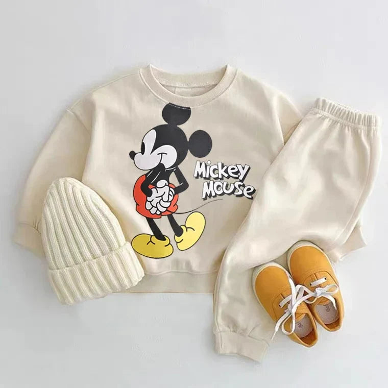 Disney Baby Unisex Hoodies Set - Cartoon Print Long Sleeve Tops & Trousers, Toddler Boys Casual Sweatshirt Outfit