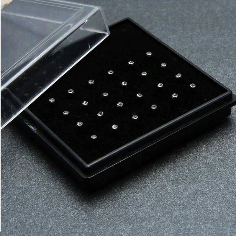 24pcs Crystal Nose Ring & Stud Set – Stainless Steel Surgical Nose Piercing Jewelry, Colorful Rhinestone for Women & Girls