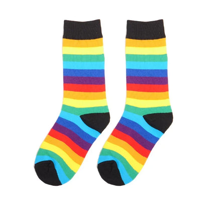 Rainbow Striped Women’s Socks — Elastic Long Sporty Retro Harajuku Meias, New Arrival