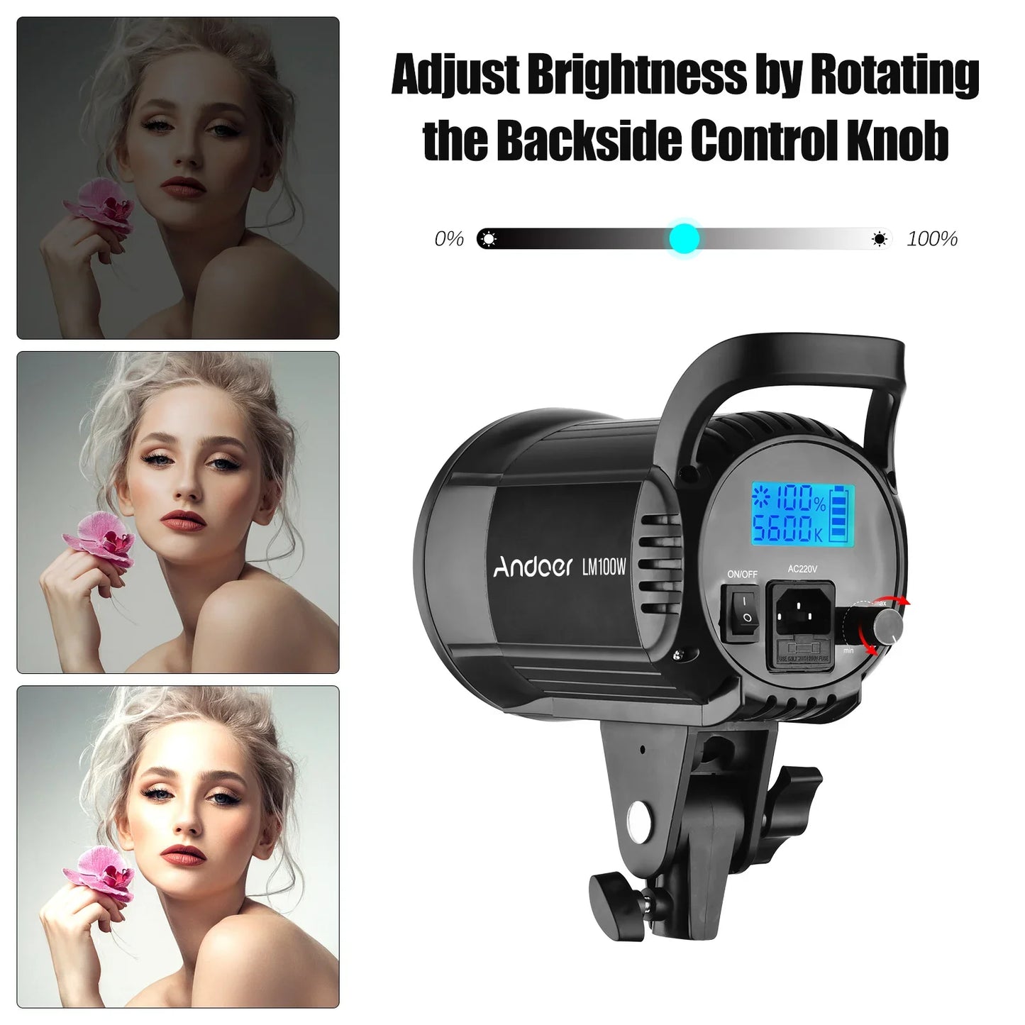 Andoer 100W Studio LED Video Light – 5600K Dimmable Bowens Mount with Remote Control for Video & Live Streaming